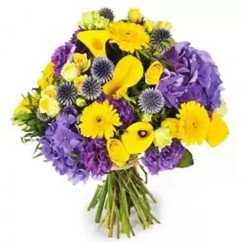 ПАУ цветы- Букет из желтых и фиолетовых цветов Антуан Цветок Доставка