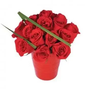 Frankrijk bloemen bloemist- Boeket rode rozen in granaatappelpot Bloem Levering