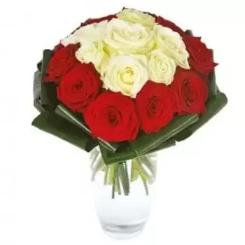 Le Lorrain kukat- Kimppu punaisia ja valkoisia ruusuja Capri Kukka Toimitus