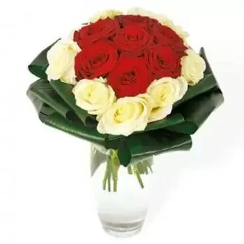 Корсика цветя- Букет от червени и бели рози Complicité