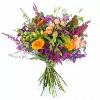Abries-Ristolas kukat- Valence pitkä oranssi ja violetti kimppu Kukka Toimitus