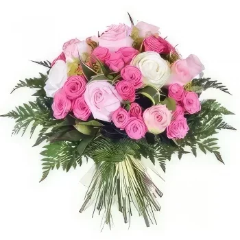 Bordeaux bloemen bloemist- Boeket roze rozen Pompadour Boeket/bloemstuk