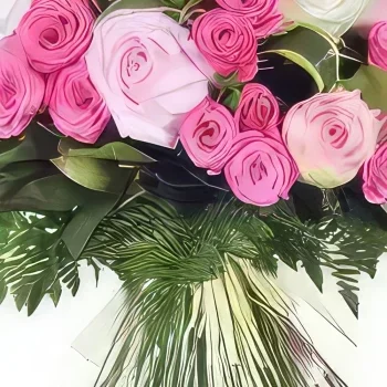 Bordeaux bloemen bloemist- Boeket roze rozen Pompadour Boeket/bloemstuk