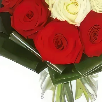 ナント 花- 赤と白のバラの花束カプリ 花束/フラワーアレンジメント