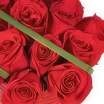 Lyon-virágok- Csokor vörös rózsa gránátalma üvegben Virágkötészeti csokor
