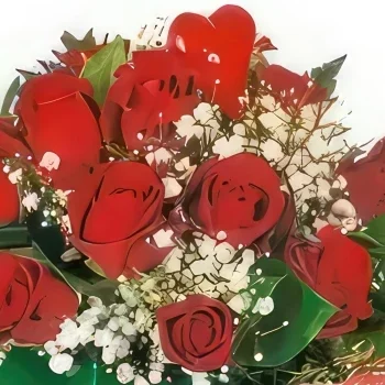 Pau-virágok- Csokor vörös rózsából Milánó Virágkötészeti csokor