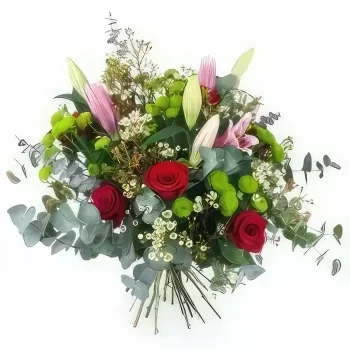 بائع زهور مونبلييه- باقة من الورود الحمراء والزنابق الوردية كورك باقة الزهور