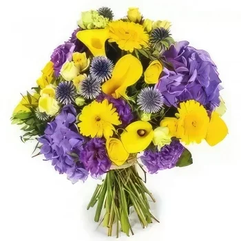 Paríž kvety- Kytica žltých a fialových kvetov Antoine Aranžovanie kytice