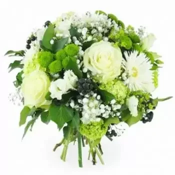 בורדו פרחים- זר גרנובל ירוק ולבן עגול 