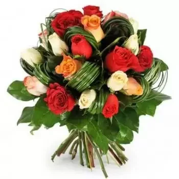 Ainay-le-Vieil kwiaty- Okrągły bukiet kolorowych róż Joy Kwiat Dostawy