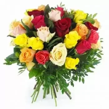 르 탐폰 온라인 꽃집 - 다채로운 말라가 장미의 둥근 꽃다발 부케