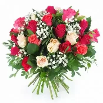 La Condamine Blumen Florist- Runder Strauß Lyoner Rosen Blumen Lieferung