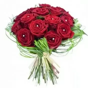 Aignay-le-Duc kvety- Okrúhla kytica červených ruží Perles d'Amour Kvet Doručenie