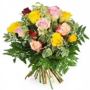 Aigremont kwiaty- Wielokolorowy okrągły bukiet Dame Rose Kwiat Dostawy