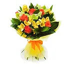 Italy flowers  -  Bouquet of orange roses and yellow astromeria Flower Bouquet/Arrangement
