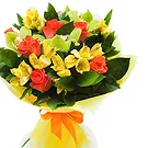 Italy flowers  -  Bouquet of orange roses and yellow astromeria Flower Bouquet/Arrangement
