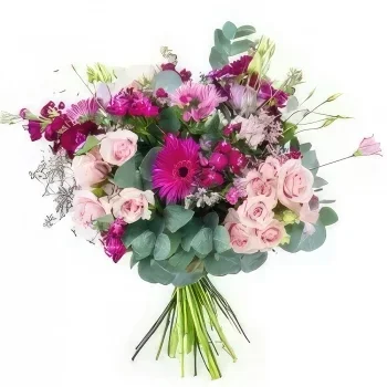 Pau-virágok- Bordó rózsaszín és fukszia virágcsokor Virágkötészeti csokor
