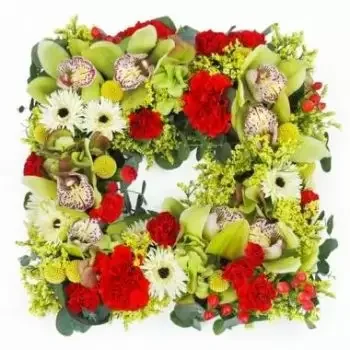 Tarbes онлайн магазин за цветя - Квадрат от червени и зелени зашити цветя Éole Букет