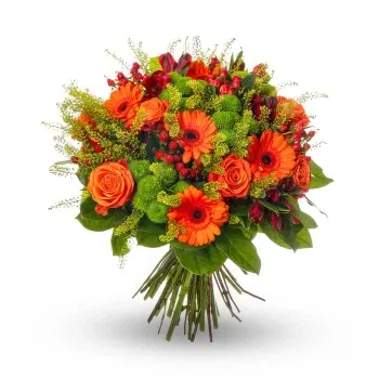 Ö av man Online Florist - Bukett Gerbera och orange rosor Bukett