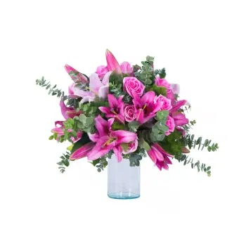 Νεάπολη λουλούδια- Μπουκέτο κρίνος και ροζ τριαντάφυλλο