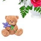 Riga-virágok- Fehér és rózsaszín csokor teddyvel és elegáns Virágkötészeti csokor
