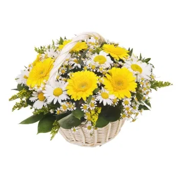 بائع زهور صقلية- سلة من الزهور البيضاء والصفراء