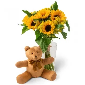 Belém kvety- Slnečnice vo Váze a Teddybear Aranžovanie kytice
