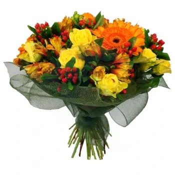 بائع زهور صقلية- باقة من الزهور الصفراء والبرتقالية المختلطة