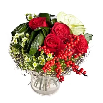 بائع زهور صقلية- باقة عيد الميلاد مع الورود والأنثوريوم