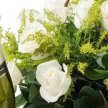 flores el Salvador floristeria -  Cesta con 24 rosas blancas y vino espumoso Ramo de flores/arreglo floral