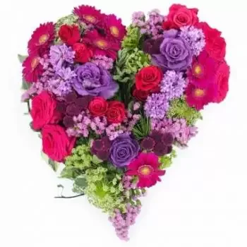 リヨン オンライン花屋 - アンティゴネの喪のフクシアと藤色のハート 花束