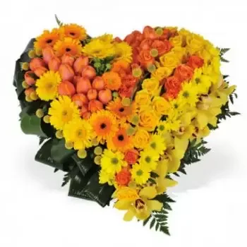 Condamine Toko bunga online - Hati berkabung kuning dan oranye Bisikan Karangan bunga