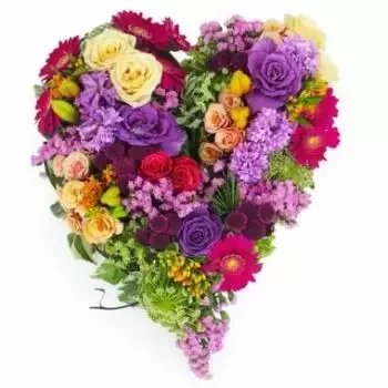 بائع زهور تارب- قلب من الفوشيه والبرتقال والبنفسجي بريكليس ال باقة الزهور