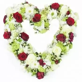 fleuriste fleurs de Lyon- Coeur Deuil De Fleurs Blanches & Rouges Achil