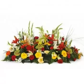 Pæn online Blomsterhandler - Santa Maria farverige sorgkomposition Buket