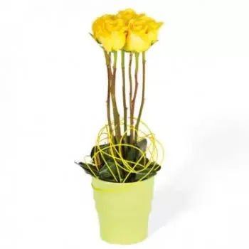ボルドー オンライン花屋 - ユリの黄色いバラの組成 花束