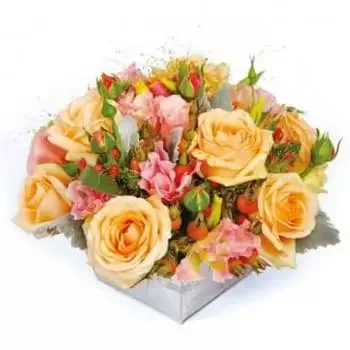 Nantes online cvetličarno - Cvetlični aranžma iz večbarvnih vrtnic Honey Šopek