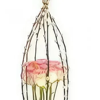 Marseille Blumen Florist- Komposition aus rosa Rosen Cage d'Amour Bouquet/Blumenschmuck