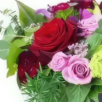 flores París floristeria -  Composición de rosa roja y malva Phoenix Ramo de flores/arreglo floral