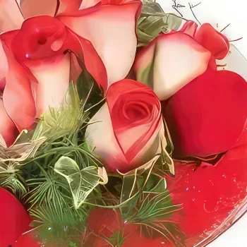 Pau-virágok- Vörös rózsák összetétele Finom Virágkötészeti csokor