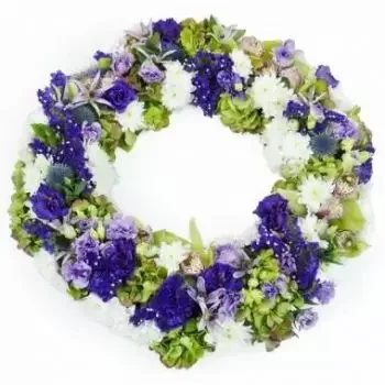 fiorista fiori di Guadeloupe- Corona di fiori Kyrios blu, viola e bianchi Bouquet floreale