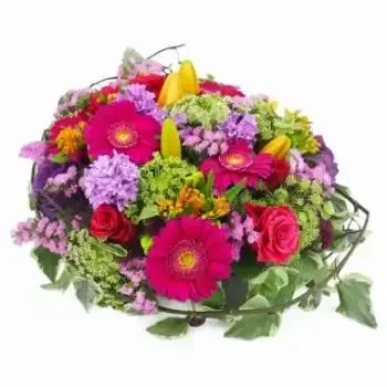 Új-Kaledónia-virágok- Fukszia, mályva és narancssárga Bacchus gyász Virág Szállítás