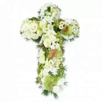 Paríž Online kvetinárstvo - Smútočný kríž s bielym kvetom Procris Kytica