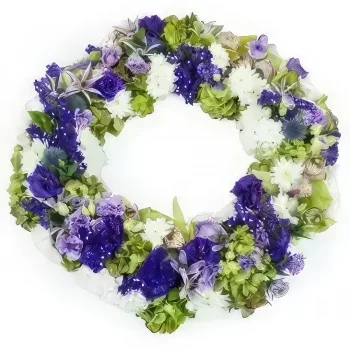 flores Montpellier floristeria -  Corona de flores Kyrios azules, moradas y bla Ramo de flores/arreglo floral