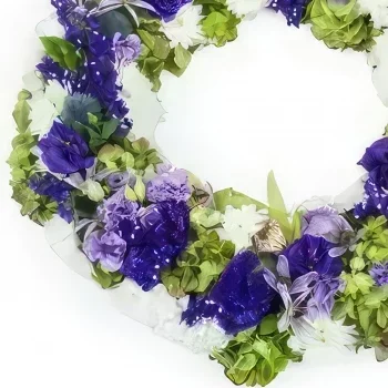 Lille blomster- Krone av blå, lilla og hvite Kyrios-blomster Blomsterarrangementer bukett