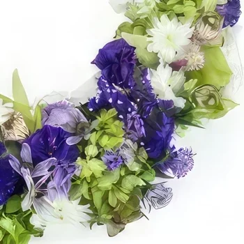 Lille blomster- Krone av blå, lilla og hvite Kyrios-blomster Blomsterarrangementer bukett