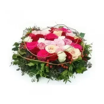 flores Marsella floristeria -  Cojín de rosas rojas y rosas de Micenas Ramo de flores/arreglo floral