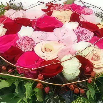 flores Marsella floristeria -  Cojín de rosas rojas y rosas de Micenas Ramo de flores/arreglo floral