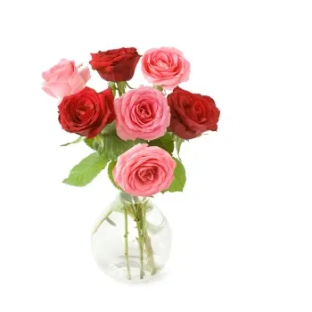 Włochy kwiaty- Bukiet Różowych I Czerwonych Róż