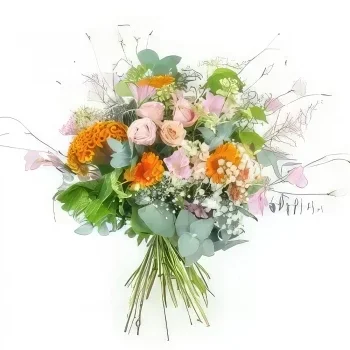 Бордо цветя- Дъблински розов и оранжев селски букет Букет/договореност цвете